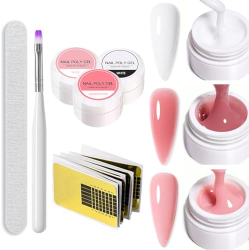 Builder Gel Nail Kit - 3PCS Nude Pink White Hard Gel Nail Builder - False Nail Poly Gel Nail Kit for Nail Extension - UV Nail Gel for Nail Hardener Sculpting 3D Nail Art Decoration