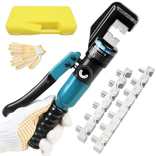 BLIKA 10 Ton Hydraulic Crimping Tool, Hydraulic Cable Lug Crimper 12 to 2/0 AWG, Hydraulic Hand Crimper Tool for 1/8 to 3/16 Cable Railing Kit, Cable Railing Crimper Tool with 13 Dies