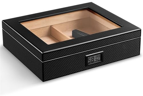 Caja de Viaje Estuche for Puros de Cedro portátil, Juego de humidificador de Puros de Viaje de Madera con humidificador e higrómetro, Caja de Almacenamiento de Fibra de Carbono Humidor de Viaje