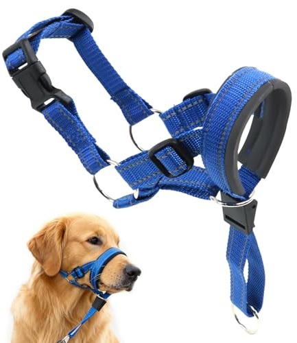 Bozal Antitirones, Azul Bozal para Perros Grandes para Perros Nylon Grandes Pequeños Medianos, Bozales Lazo Ajustable, para Perros, Evitan Morder, Masticar y Ladrar