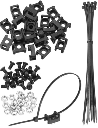 sourcing map 20 soportes tipo sillín de 1,5 cm con bridas de cable de 8 pulgadas y tornillos y tuercas M4, juego de abrazaderas de soporte organizador de alambre, color negro