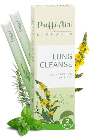 PUFFIAIR Herbal Diffuser Pen with Extracts of Mullein, Thyme and Mint for Lung Cleansing, Breathing Improvement, Oral Air Freshening and Quitting Bad Habit - 300 Uses (Green 2 Packs)