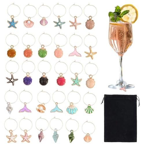 Marque Verre élégants 30 pièces - Marque Verre a Pied Réutilisables pour Décorer Et identifier Les Verres à Vin, Les Flûtes et Les Verres à Cocktail - pour Fêtes - Inclus un Pochon de Rangement