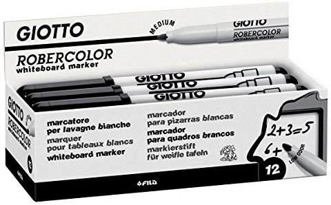 Giotto Robercolor - Marcador de pizarra blanca media punta redonda, color negro 12 unidades