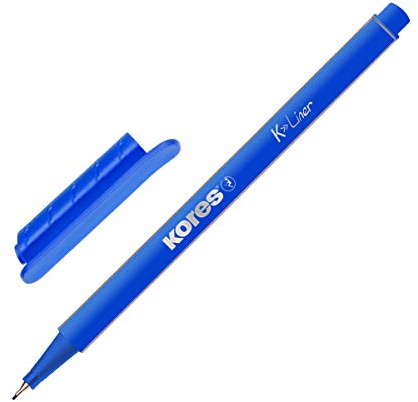 Kores Fineliner 0,4 mm mit metallgefasste Spitze, Blau, 12 Stück