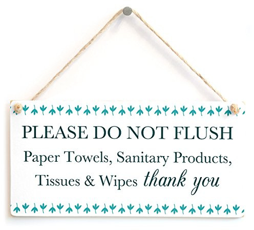 Do Not Flush Hanging Sign, Blue Border Bathroom Notice | Blue do not flush reminder