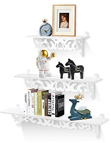 Ejoyous Wandregal Weiß, Schweberegal 3er Set küchenregal Kunststoff Hängeregal Wandboard Bücherregal 3 Größe für Wohnzimmer Schlafzimmer Arbeitszimmer Flur