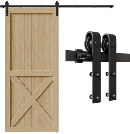 TSMST 228CM Schiebetürbeschlag Set, Schwarzes Schienenset passend für eine einzelne Holztür, J-Form