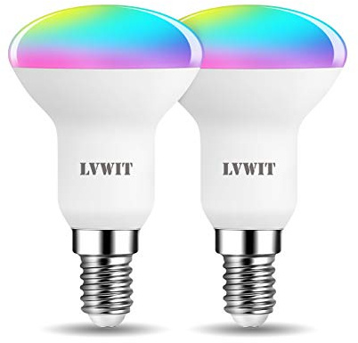 LVWIT Lampadina Smart E14 Wifi, Lampadine Alexa Riflettore, 4.9W = 40W, 470Lm, Lampadine Smart con Telecomando Compatibile con Alexa, Echo, Google Assistant, 16 Milioni di Colori RGBWW, 2 Pcs