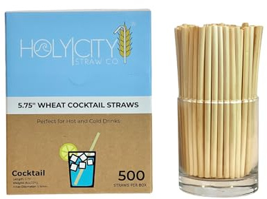 Holy City Straw Co. Premium Cocktail Wheat Stem Straws | 500ct. | 5.75 | 100% Biodegradable, 100% Plant-Based, Never Soggy, Gluten-Free | Sustainable Alternative to Plastic & Bioplastic Straws