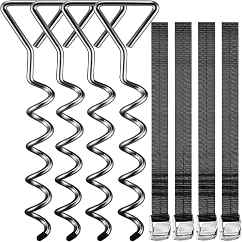 Monzana Piquets d'ancrage Spirales Sangles de Serrage Kit ancrage résistance 900kg Acier Inoxydable Fixations pour Trampoline Sécurité Gris