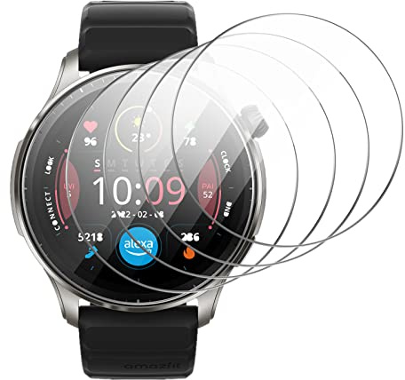GIOPUEY Skärmskydd för Amazfit GTR 4, [4-pack] härdat glas skärmskyddsfilm, [Anti-bubbla] [slitstark] – genomskinlig