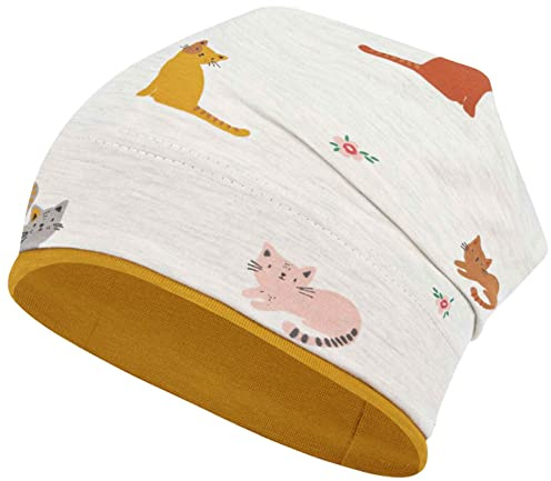 Smarilla Mädchen Mütze Übergangsmütze Beanie Pferde Katzen Punkte Frühling Herbst, Bekleidungsgröße: 54-56, Farbe: Ecru-Senfgelb