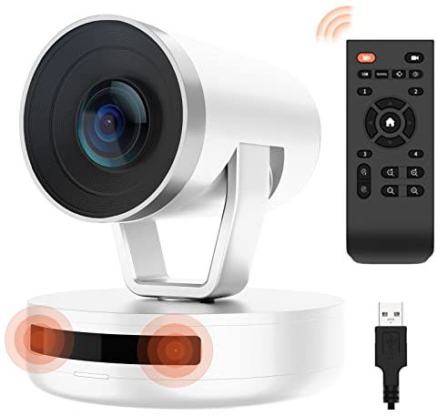 Nuroum V403 PTZ Webcam mit Dual-Mikrofon, 5X Optischer Zoom/Autofokus/122°Sichtfeld, 1080P Konferenzkamera mit Fernbedienung für Zoom/Teams, Videokonferenz/Streaming/Webinar