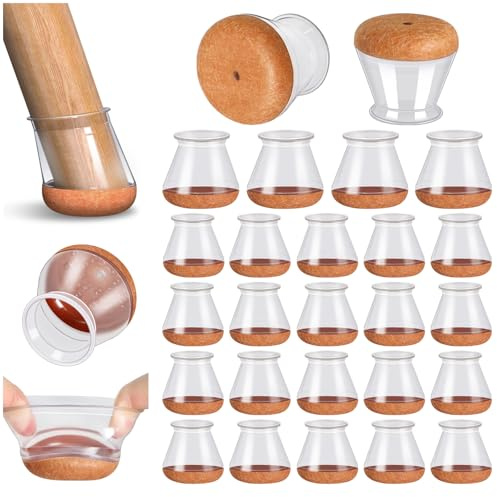 PISAO 24 Pcs Chair Leg Floor Protectors, Silicone Chair Leg Protectors Caps Covers for Hardwood Floors, Furniture Pads Sliders with Wrapped Felt Bottom Medium (Fit:0.76-1.18)