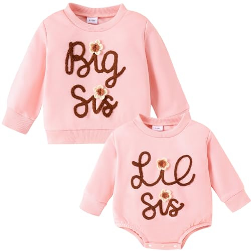 Winmany Große Schwester Kleine Schwester Passende Outfits Großes Schwesterchen Pullover Sweatshirt Lil Sis Strampler mit langen Ärmeln für Mädchen Baby