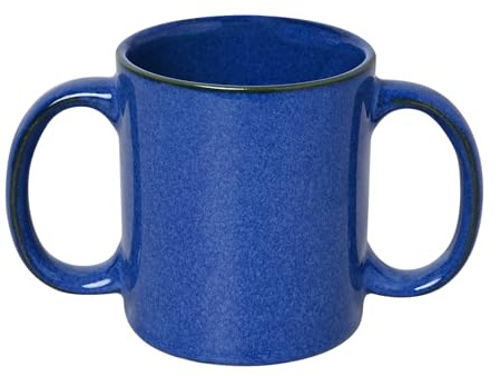 ANCIENTIMPEX Tasse mit zwei Griffen (Doppelgriff-Tasse) gegen Zittern, mikrowellengeeignet, 350 ml Fassungsvermögen (elegantes Blau)
