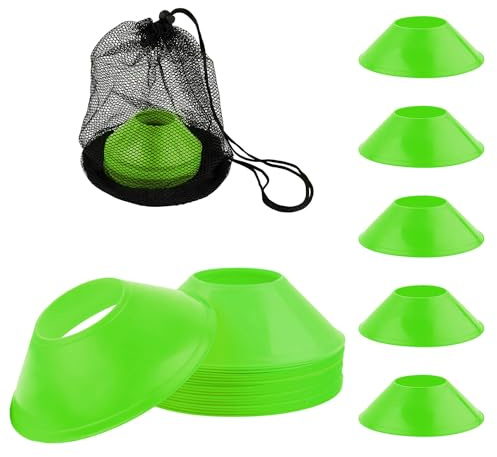 XIHIRCD 25pz Coni da Calcio Allenamento Sportivo, Mini Coni Sportivi con Borsa a Rete Flessibili Agilità Coni da Allenamento Calcio per Basket Corsa Esercizi Sportivi Bambini Pattinaggio (Verde)