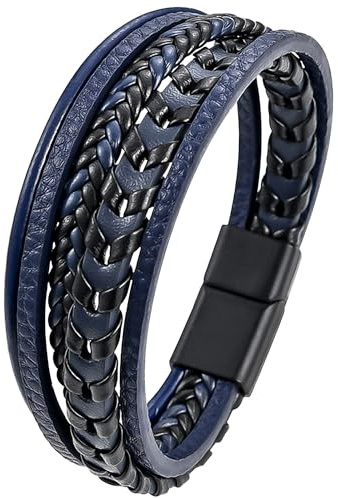 Mochity Läderarmband, 21 cm Herrarmband, Flätat Äkta Läder Pojke Armband, Armband Armband Män Svart Brun Blå, Smycken Gåva Män, Med Presentask, 17-21 cm, Läder