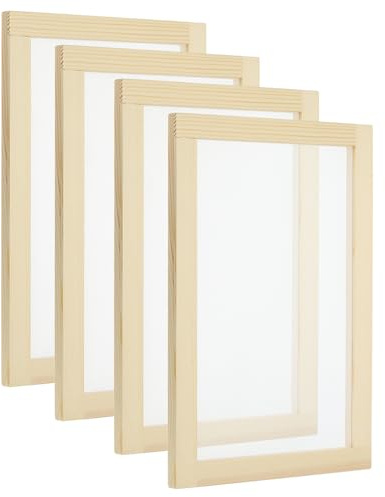 PATIKIL 34 cm x 25 cm träpapperstillverkningsskärm, 4-pack pappersformar ram papperstillverkning form däck för gör-det-själv pappershantverk torkat blomhantverk, naturlig färg