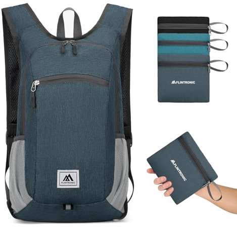 flintronic Faltbarer Rucksack, 16L Kleiner Wanderrucksack, Ultraleicht Wanderrucksack, Wasserfest Reiserucksack, Packbare Backpack für Camping Klettern/Outdoor Wandern (Dunkelgrau)