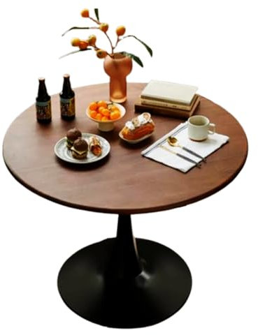 Mesa de comedor de madera maciza con base de tulipán y tablero de nogal, muebles de estilo de mediados de siglo para el hogar, comedor o cafetería, 60 x 60 x 73 cm, acabado de nogal