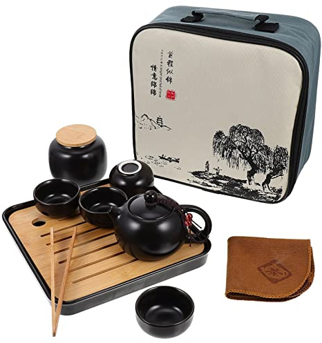 Ciieeo Service à Thé Kung Fu en Céramique Noire Portable Facile à Nettoyer Théière et Tasses pour Collections Personnelles ou Fêtes