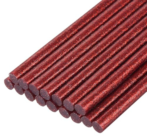 QUARKZMAN 16 Stück Heißklebestifte 7mm x 200mm Mini Heißklebesticks Heißklebepistole Heißkleber Klebestifte Glue Kleberstoff für Repartur Bastel Dekoratiion DIY Handwerk Glitzer Rot