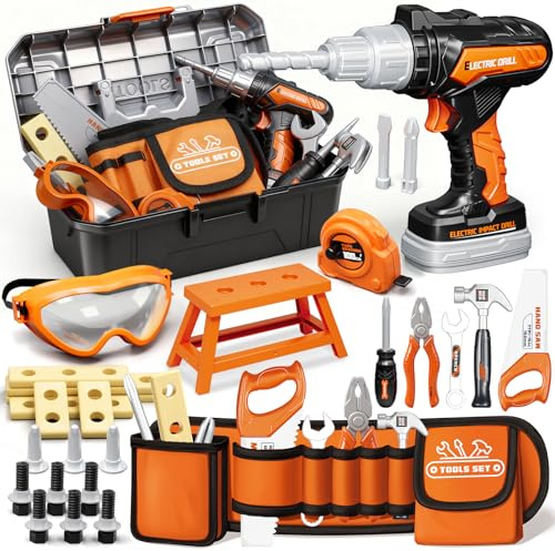 KidBloom 50 Pièces Jouet Enfant 3 Ans, Boite a Outils Enfants avec Visseuse Enfants & Ceinture Porte Outil, Outils Enfant Jouet Garcon 3 4 5 Ans