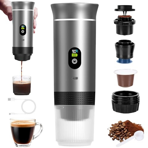 Macchina caffe Portatile 3 In 1 Portable Espresso Maker Compatibile Piccole e Grandi Capsule di Caffè Caffe Macinato Elettrico 12 V Caffettiera da Viaggio Casa ufficio e Avventure All'aria Aperta