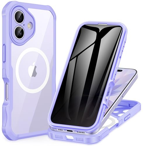 CENHUFO Magnétique Anti Espion Coque iPhone 17 [Compatible avec MagSafe] intégré 9H Verre Trempé Protection écran et Protection Caméra, 360° Antichoc Téléphone Housse Case Intégrale Etui - Violet