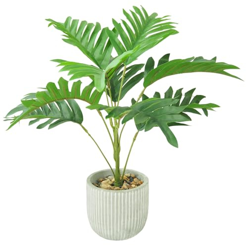 Leixi Artificial Plants 36cm Adjustable Faux Leaves Plants with White Ceramic Pot,Indoor Outdoor Decor