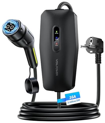 Ladekabel Typ 2, 3.68KW /5/8/10/15M Ladekabel Elektroauto, 16A EV Ladegerät, Typ 2 für Elektrofahrzeuge mit Einphasigem EU-Schuko, IP65 Kompatibel mit Model Y/3, XC60, ID.3, ID.4 (5m Pro)