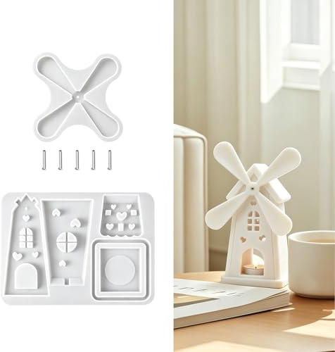 Galenecx moldes de silicona, Moldes de silicona para moldear molino viento | portavelas 3D, molde de fundición, molde de siliconas para casa, para casa de hormigón, yeso, decoración y manualidades