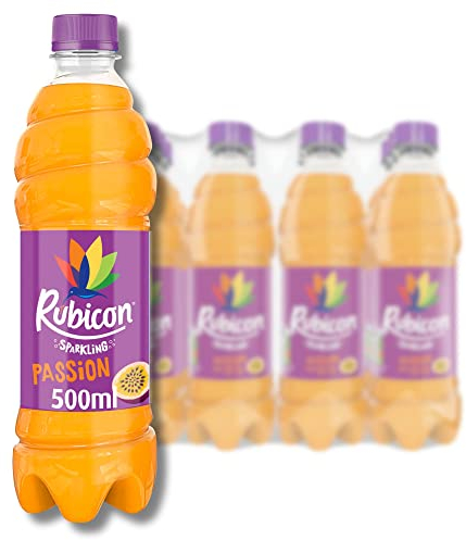 Rubicon 12 Pack Sparkling Passion Flavoured Fizzy Drink with Real Fruit Juice, Handpicked Fruits for a Temptingly Intense Taste Made of Different Stuff - 12 x 500ml Bottles