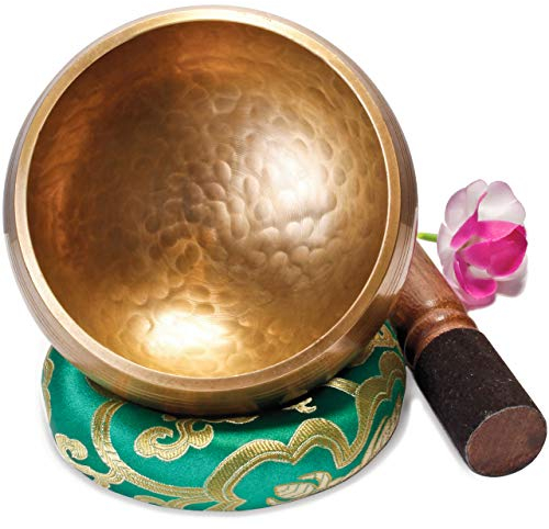 Große Original Tibetische Klangschale - 13cm. Klangschalen Set mit eBook, Klöppel, Klangschalenkissen und Geschenk-Box. Singing Bowl aus Tibet