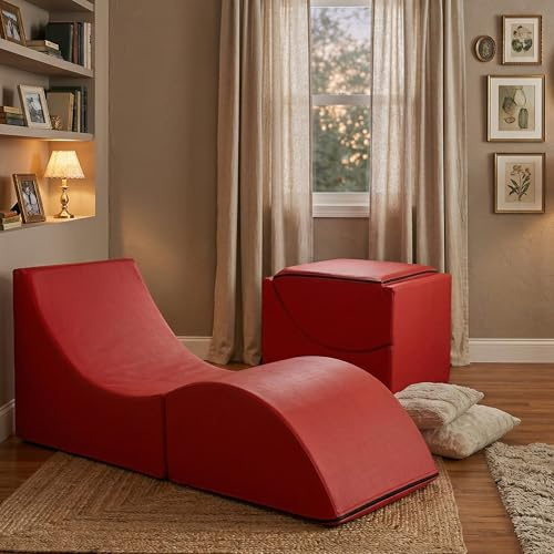 Talamo Italia - Klappbett Andreina, Hocker, der in ein Einzelbett umgewandelt werden kann, Chaiselongue aus Öko-Leder, 100 % Made in Italy, 130 x 50 x 50 cm, Rot