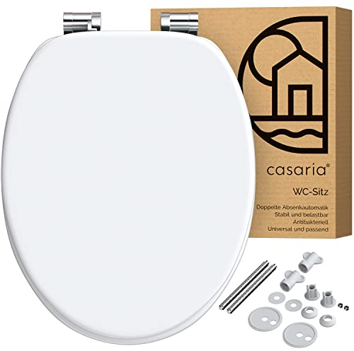 CASARIA® Toilettendeckel mit doppelter Absenkautomatik MDF rostfreie Metall Scharniere WC Sitz 175kg Belastbar Antibakteriell Toilettensitz weiß