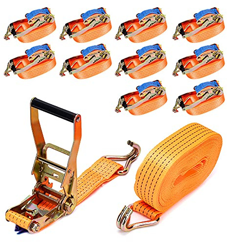 10 Stück 5000kg 10m Spanngurte mit Ratsche 2 teilig zweiteilig mit Haken Ratschengurt Zurrgurte 50mm 5000 daN 5t für die professionelle Ladungssicherung