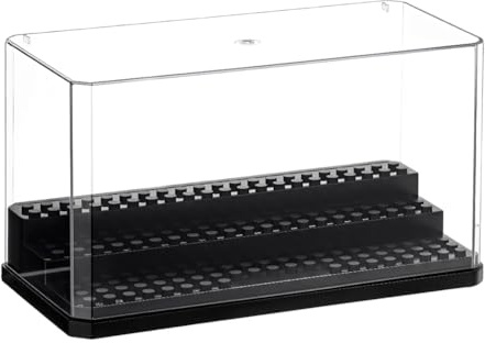 OLYCRAFT Acryl Vitrine 3-Schicht Mini Figuren Schaukasten Staubdichte Modell Vitrine 18x9x10.3cm Minifiguren Vitrine Für Ziegelstein Block Actionfiguren Aufbewahrungs Display-Schwarz Grundplatte