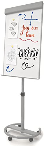 Danieli Lavagna Magnetica Scrivibile e Cancellabile con Portablocco per Fogli Mobili cm 60,5x100. Flipchart con Treppiede o con Ruote. (Con Rotelle)