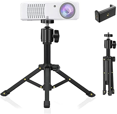 JCWINY Mini trépied de projecteur, portable et réglable pour projecteur de bureau, trépied de table léger pour mini projecteur, iPhone, webcam, rotation à 360 °