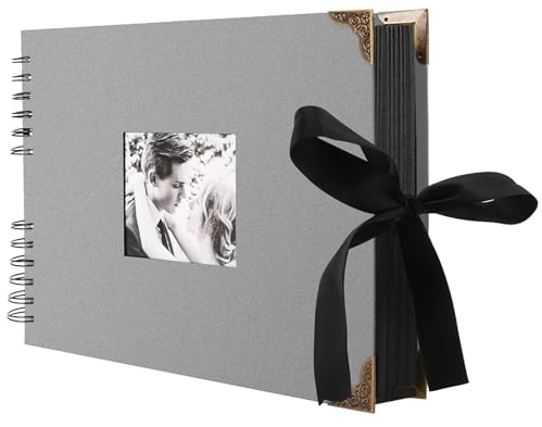 Album de Fotos Scrapbook Espiral, 80 Páginas Gris DIY Scrapbooking Album Set con 2 Pcs Photo Corners, 6 Pegatinas, 5 Plantillas, 12 Rotuladores de Colores, para Boda, Aniversario, Cumpleaños, Navidad