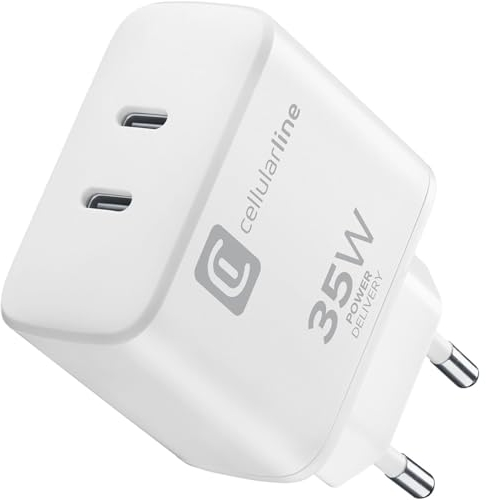 Cellularline | Dual Charger 35W | Caricabatterie da rete Power Delivery 35W con doppia porta USB-C - Carica contemporaneamente fino a 2 dispositivi Apple - Bianco