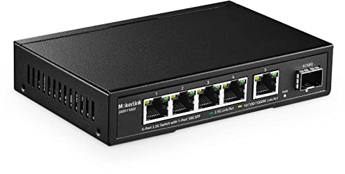 MokerLink 5 Port 2.5G Ethernet Switch mit 10G SFP, 5 x 2.5G Base-T Ports kompatibel mit 10/100/1000Mbps, Metall Unmanaged Lüfterlose Netzwerk Switch, 5X2.5G + 1X10G SFP