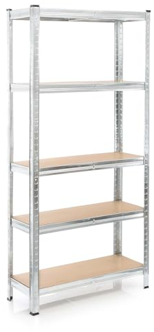 Wiltec Schwerlastregal 180x90x30cm, Gesamtlast 875kg, Steckregal verzinkt aus Stahl, Lastenregal mit 5 Ablagen, Werkstattregal