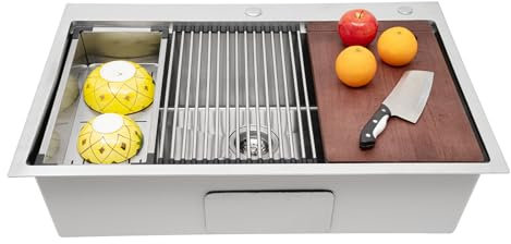 Lavabo da incasso in acciaio inox 304, Workstation, da 33 pollici, con tagliere, filtro da incasso, per appartamenti, ristoranti, lavanderie, 83,82 x 55,88 cm