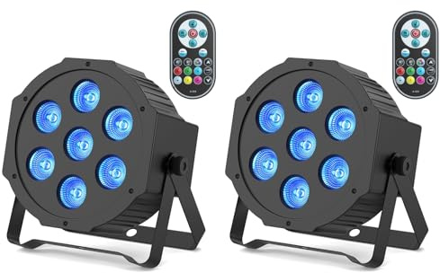 SEBRUANC 2PCS RGBW LED Par Lichter, 7LED Bühnenlicht DMX Strahler Discolicht mit Fernbedienung 8 Modi Partylicht für DJ Bar Hochzeit Weihnachten Haloween Beleuchtung