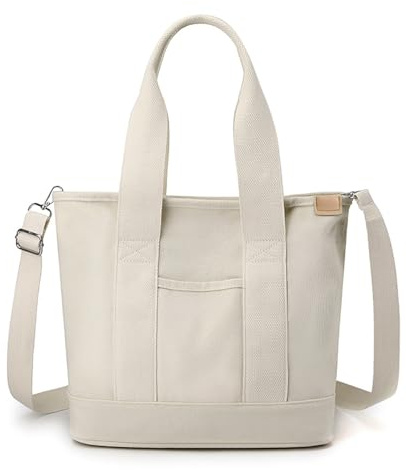 CUNGGI Canvas Tragetaschen für Damen große Tote Bag Umhängetaschen Hob Handtaschen Schultertasche Shopper mit mehreren Taschen und Reißverschluss (Weiß)