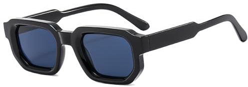 RUNHUIS Vintage Rechteckige Sonnenbrille für Damen Herren, Retro Sechseck Kleine dicke Rahmen Getönte Chunky Brille